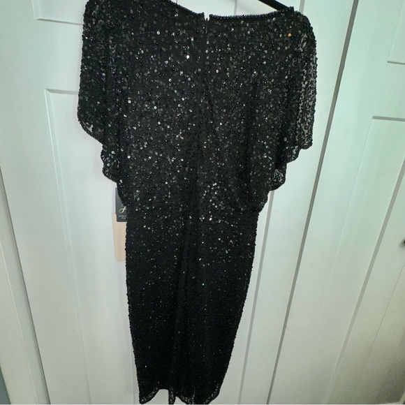 Adrianna Papell Black Flutter Sleeve Beaded Short Sequin Dress - NWT - 14 - Picture 5 of 12